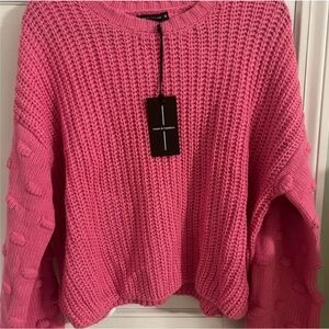 Moon & Madison Pink Crew Neck Sweater with Chunky Knit, Size Medium (M)